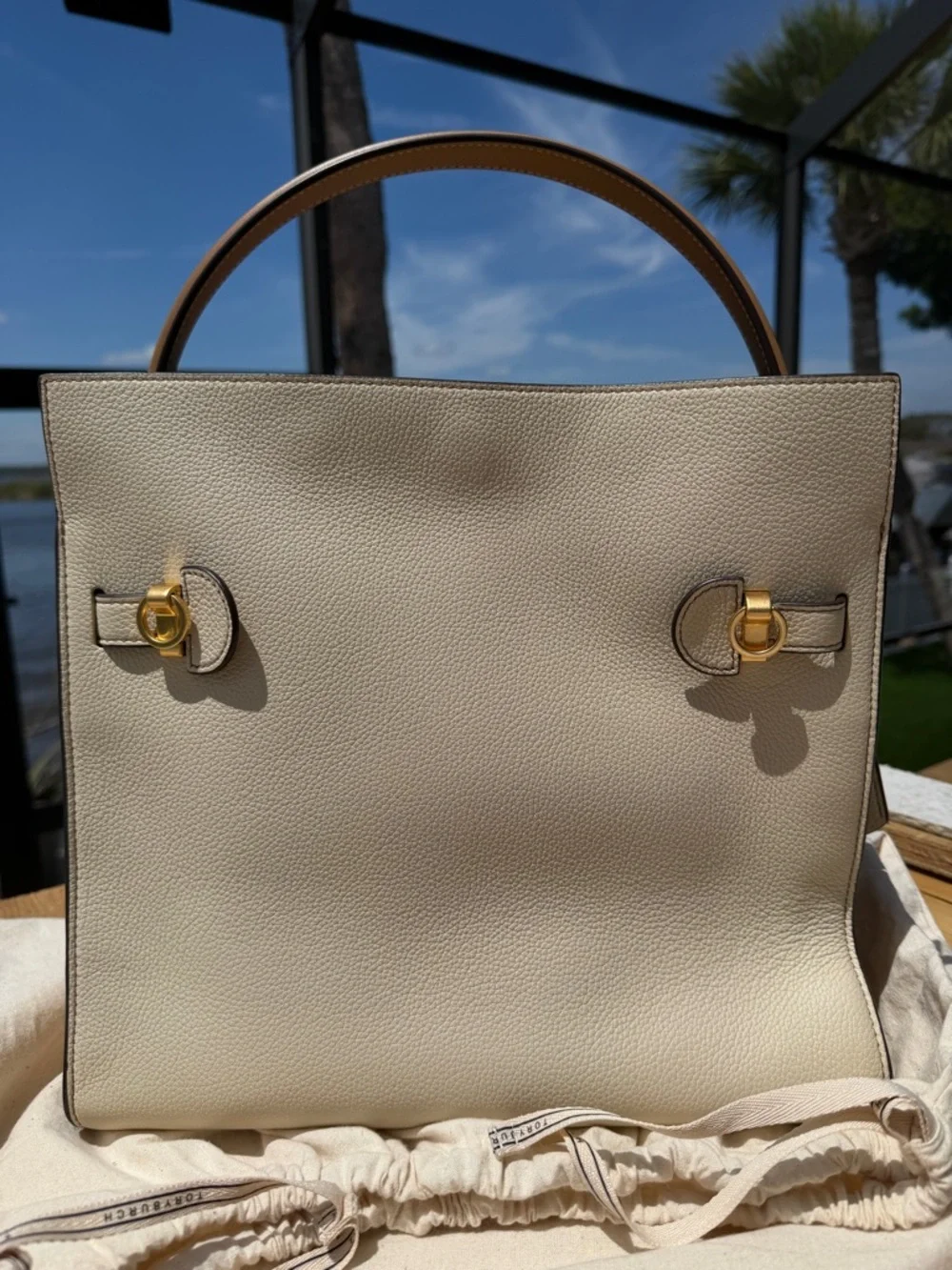 Tory Burch Lee Radziwill Large Ltd Ed Pebble Leather Monogram Jacquard Double